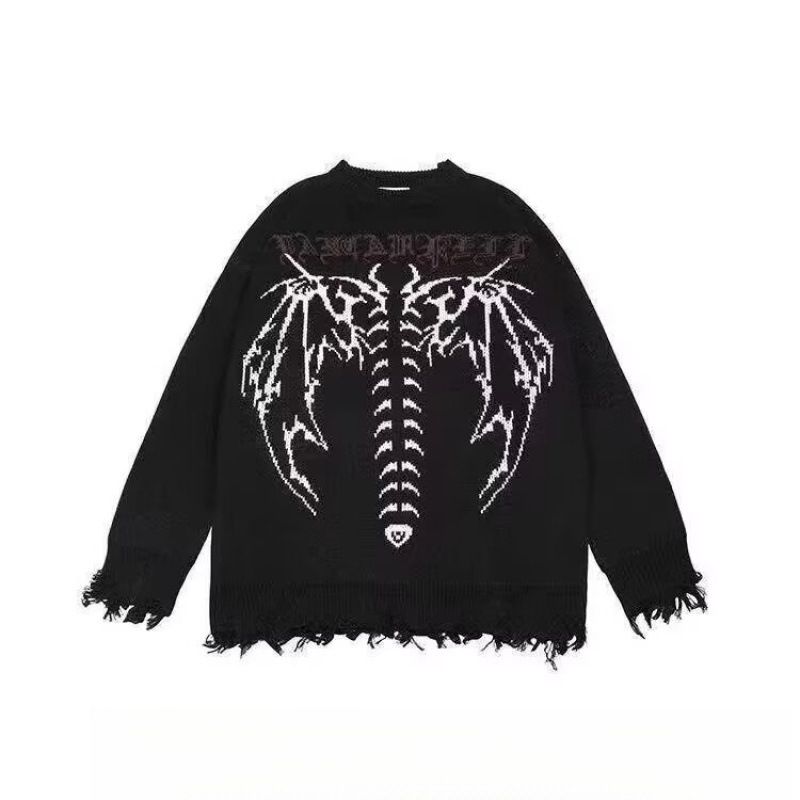 Alphabet Jacquard Knitted Sweater Autumn/Winter Sweater Black Sweater Coat_viptrois.com