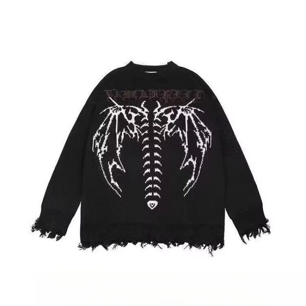 Alphabet Jacquard Knitted Sweater Autumn/Winter Sweater Black Sweater Coat_viptrois.com