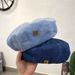 Letter Denim For Women Spring Summer Face Slimming Small Beret Artist Large Head Circumference Hat Ins_viptrois.com