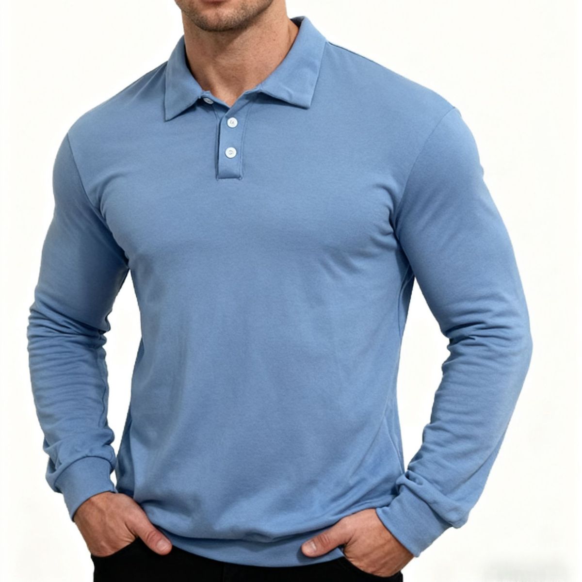 Men's Casual Long-Sleeve Polo Shirt – Breathable & Versatile Top For Work & Leisure (Stretch Comfort, Wrinkle-Resistant, Unisex Fit)_viptrois.com