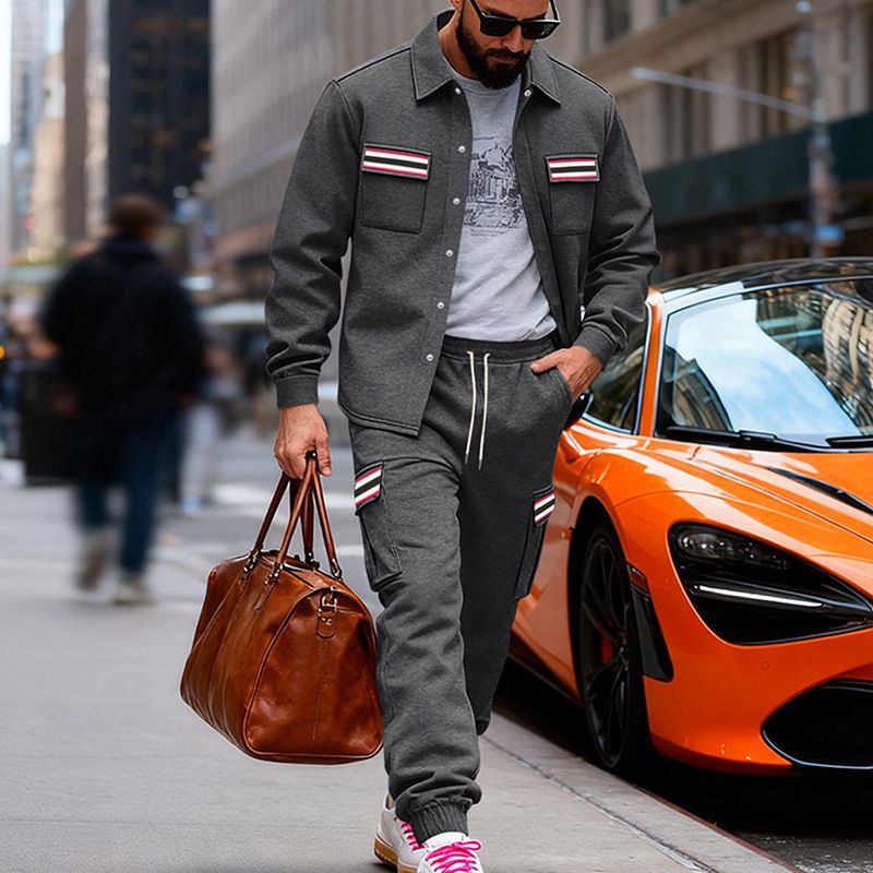 Men's Heavyweight Fleece Lined Outdoor Workwear Set American Style Loose Fitting Sweatpants Warm Jacket Combo For Winter Collection_viptrois.com