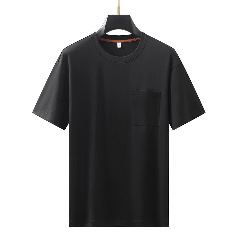 Wholesale Distribution Of High-quality Men's T-shirt Pocket Decoration Round Neck Shoulder Sleeve Short-sleeved T-shirt Men's Solid Color Bottoming_viptrois.com