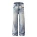 Men's Clothing Retro Washed Distressed White Jeans Men's Trendy Loose Straight Pants Versatile Wide Leg Mopping Trousers_viptrois.com