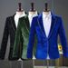 Men's Clothing Male Singer Performance Costume Blue Host Dress Velvet Hot Stamping Stage Performance High End Emcee Suit Jacket Winter_viptrois.com