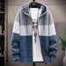 Men's Fleece-Lined Hooded Sweater - Winter Casual Pullover With Color Block Design, Thick & Warm, Loose Fit, Comfortable Zipper Jacket_viptrois.com