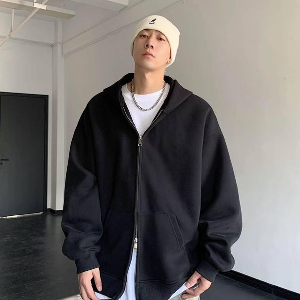 Autumn New 420g Heavy Cardigan Sweater Men's And Women's Trend Loose Casual Solid Color Hooded Sweater Ks001_viptrois.com