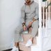 Men's Casual Suit Solid Color Waffle Knit Hooded Long Sleeved Top With Pants Two Piece Set_viptrois.com