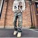 Men's Clothing Spring Street All Match Slightly Loose Straight Casual Washed Distressed Denim Trousers_viptrois.com