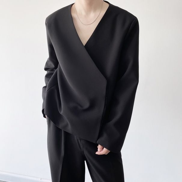 Men's Clothing Light Mature Style Wear Short Collarless Suit Abstinence Careful Neutral Jacket Coat Versatile Small Suit Solid Color_viptrois.com