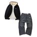 Men's Clothing Autumn And Winter Men's Letter Embroidery Hot Stamping Lambskin Jacket Jeans Suit_viptrois.com