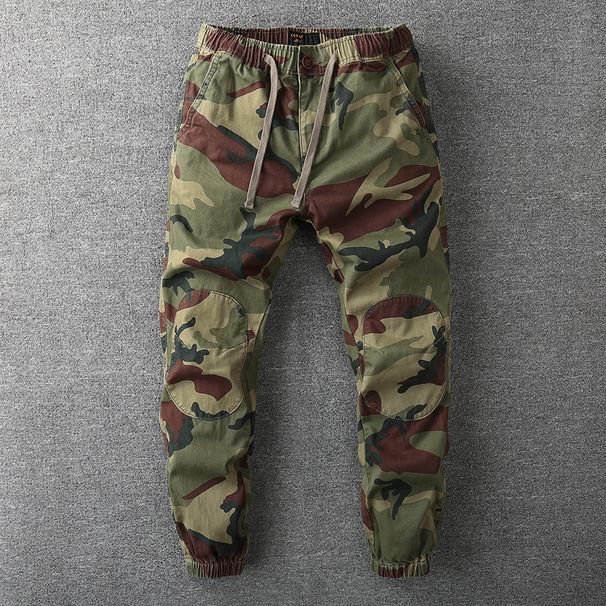 K Retro Camouflage Pants, Leg Tied Pants, Men's Straight Leg Slim Fit Work Pants, Casual Pants, Small Leg Pants, Men's Pants_viptrois.com