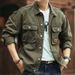 Men's Vintage Denim Jacket With Fleece Lining, Multi-Pocket Workwear Style, Heavyweight Washed Cotton For Winter_viptrois.com