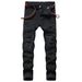 Men's Clothing High Street Ripped Heifeng Slim Skinny Jeans Men's Leather Stretch Men's Trousers_viptrois.com