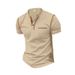 Men's New Short-sleeved Henley Shirt Fashion Round Neck T-shirt Colorblocking Tops_viptrois.com