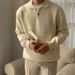 Autumn And Winter Collar Solid Color Sweater Casual Loose Pullover Knitted Sweater Wearing Tie Up Clothes_viptrois.com