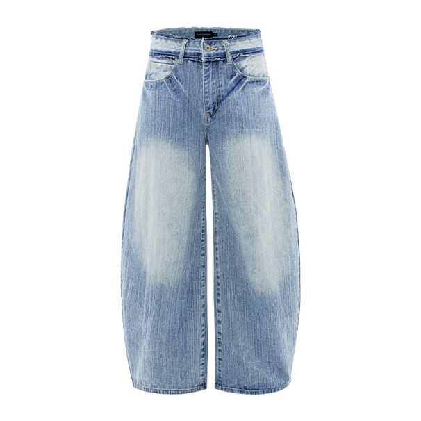 Silhouette Scimitar Jeans Cat Whiskers Frayed Edge Design Gradient Washed Vintage Wide-Leg Loose Long Pants Trendy Brand_viptrois.com