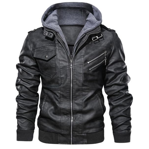 Autumn And Winter Men's Removable Knitted Hooded Pu Leather Jacket Large Size Casual Versatile Flow Leather Jacket_viptrois.com