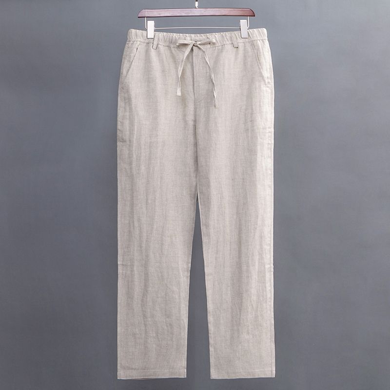 Men's Clothing Men's Linen Pants - Breathable Loose Fit High Waist Straight Leg Casual Trousers For Summer (Natural, Grey, White, Navy)_viptrois.com