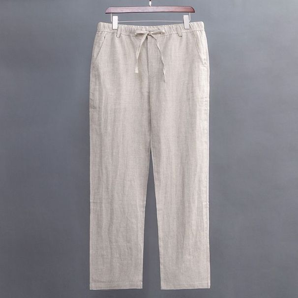 Men's Clothing Men's Linen Pants - Breathable Loose Fit High Waist Straight Leg Casual Trousers For Summer (Natural, Grey, White, Navy)_viptrois.com