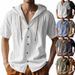 American Style Summer Men's Thin Breathable Linen Amekaji Loose Hooded Short Sleeve Shirt_viptrois.com