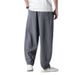 Men's Clothing style summer new cotton and linen wide leg pants men's retro loose large size casual bloomers men's long pants_viptrois.com