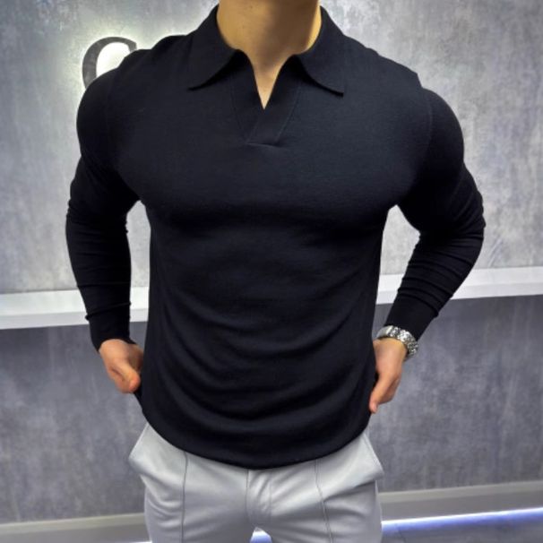 Men's Clothing New Polo Shirt Long Sleeved Men's Hot Selling Business Casual Woolen Tops_viptrois.com