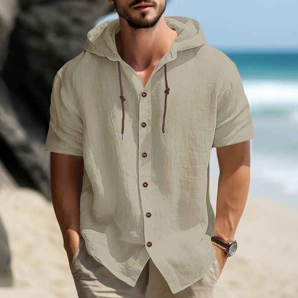 K Men's Sports And Leisure Comfortable Short Sleeved Shirt Hooded Fashionable Sweatshirt Cardigan Versatile Loose T-shirt_viptrois.com