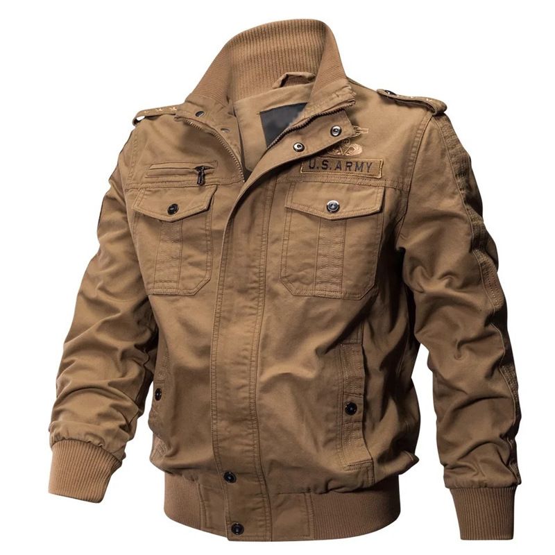 Men's Military Style Cotton Jacket - Lightweight Breathable Windproof Casual Coat For Spring & Autumn (Khaki, Green, Black) - Sizes M To 6XL_viptrois.com