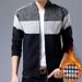 Pure Cross-Border Long Sleeve Stand Collar Color Block Striped Thick Cardigan Trendy Youth Men's Unique Knitted Sweater_viptrois.com