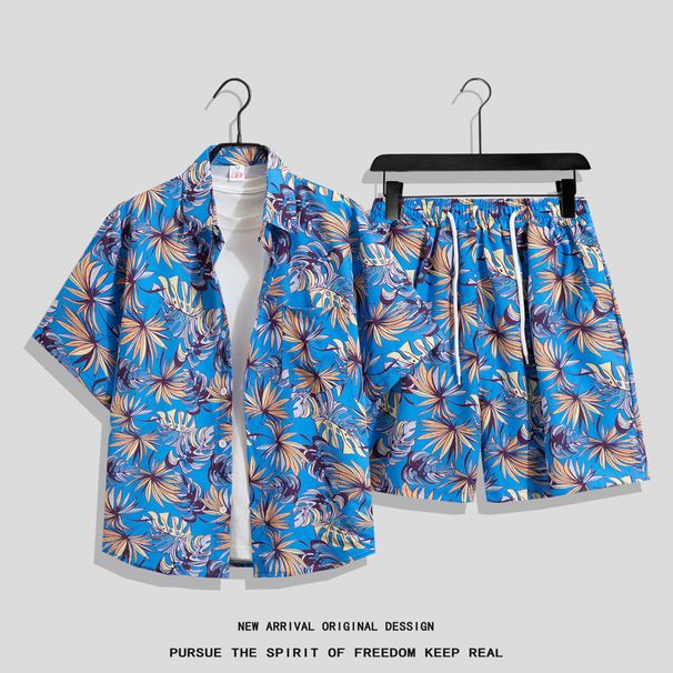 Men's Clothing Summer Men's Quick Drying Short Sleeved Floral Shirt Suit Hawaiian Beachwear Loose Casual Two Piece Suit Outerwear Shorts_viptrois.com