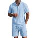 Men's Cuban Collar Linen Shirt & Shorts Set - Breathable Cotton-Linen Blend For Summer (White/Black/Khaki/Sky Blue/Pink)_viptrois.com