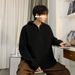 Pure American Gray Cleanfit Half-Zip Hooded Sweater For Men, Lazy Style With High-End Feel, Cool Knitted Jacket_viptrois.com