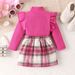 Children's dress Preppy girls' autumn and winter high-neck lace long-sleeved plaid waist skirt for children_viptrois.com