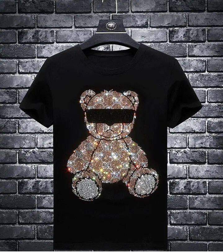 Streetwear Men Diamonds Graphic Summer Mens Rhinestones T Shirt Male Fashion Tees Casual Anime Tops_viptrois.com