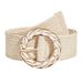 Women's Belts New Beach Holiday Style Alloy Shell Inlaid Round Buckle Pp Straw Woven Ladies Decorative Belt_viptrois.com
