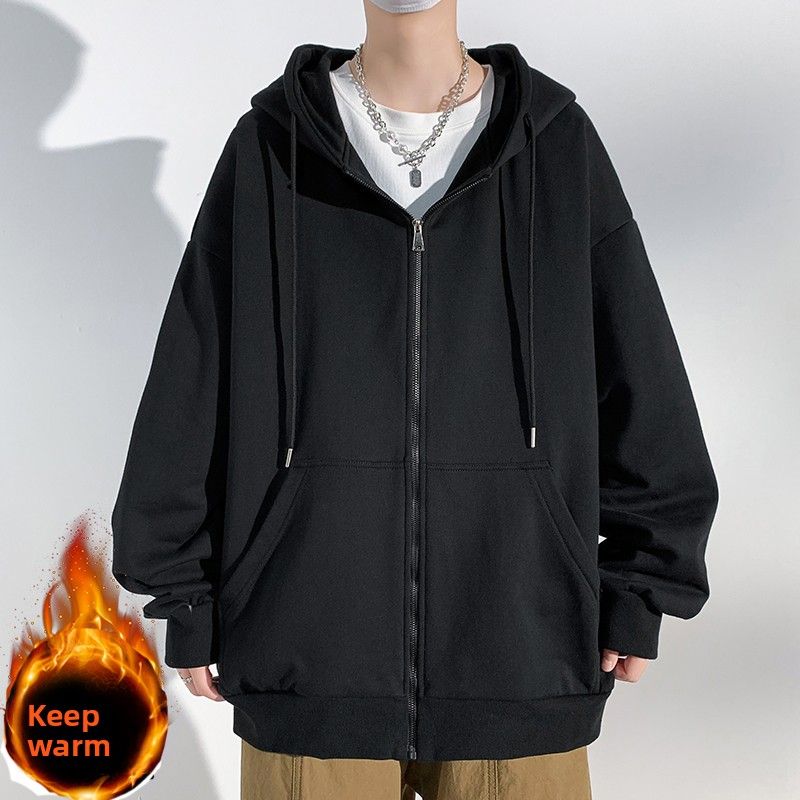 Cardigan Kangaroo Pocket Solid Color Sweater Loose And Double Open Fleece Thickened Smooth Lamb Fleece Long Sleeve Hooded Jacket_viptrois.com