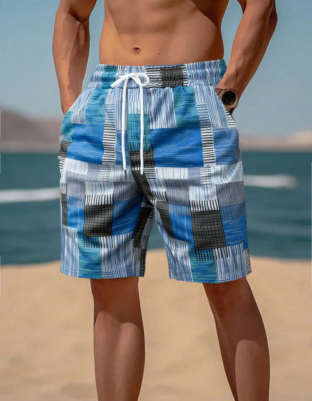 Men's Clothing Multi Color Plaid Casual Shorts Beach Pants_viptrois.com