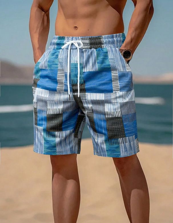 Men's Clothing Multi Color Plaid Casual Shorts Beach Pants_viptrois.com