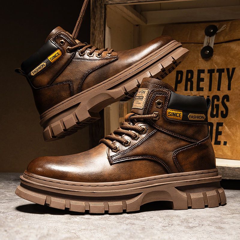 Men's Fashion High-Top Martin Boots - British Style Work Boots With Slip-Resistant Rubber Sole & Comfortable EVA Insole (Brown, Khaki, Black)_viptrois.com