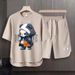 Men's Clothing 2024 Waffle Casual Summer Suit Men's Loose Teen Short sleeved T shirt Shorts Handsome Two piece Suit_viptrois.com