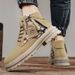 Men's Chunky Sole Side-Zip Ankle Boots - Classic British Style Leather Work Boots With Anti-Slip & Height Increase (Yellow, Khaki, Sand)_viptrois.com