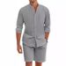 Men's Clothing Men's Summer Two Piece Cotton And Linen Comfortable Button Shirt Long Sleeve Shorts Cardigan Simple Casual Beach Wear_viptrois.com