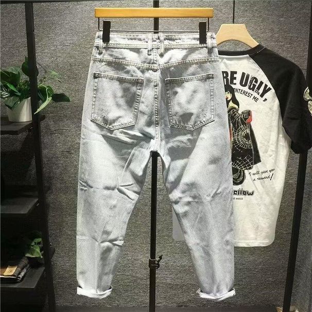 American Washed Distressed Jeans, Men's Spring And Autumn Straight Leg Loose High Street Vibe Style Long Pants_viptrois.com