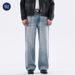 Men's Clothing High Street Sky Blue Washed Jeans Relaxed Straight Fit Vintage Distressed Whiskering Casual Style | Comfortable Cotton (88%)_viptrois.com