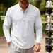 Men's Heavyweight Twill Henley Shirt - Long Sleeve Stand Collar Base Layer For Autumn & Winter (Tibetan Blue, Black, Apricot, Dark Gray, White_viptrois.com