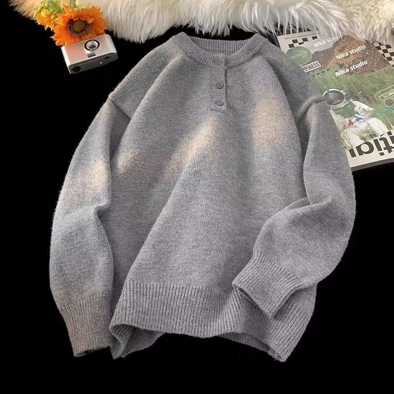 Autumn And Winter Knitwear Men's Retro Henry Collar Sweater_viptrois.com