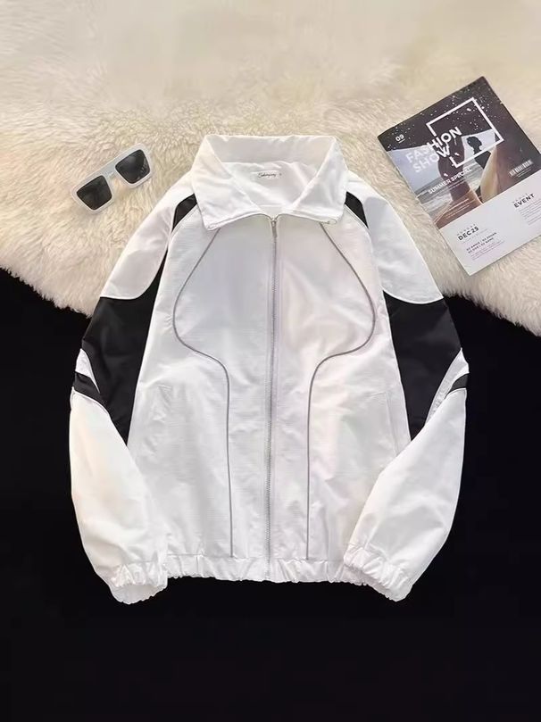 Stand Up Collar Patchwork Contrasting Jacket For Men, Versatile Windproof Function, Versatile Casual Jacket_viptrois.com