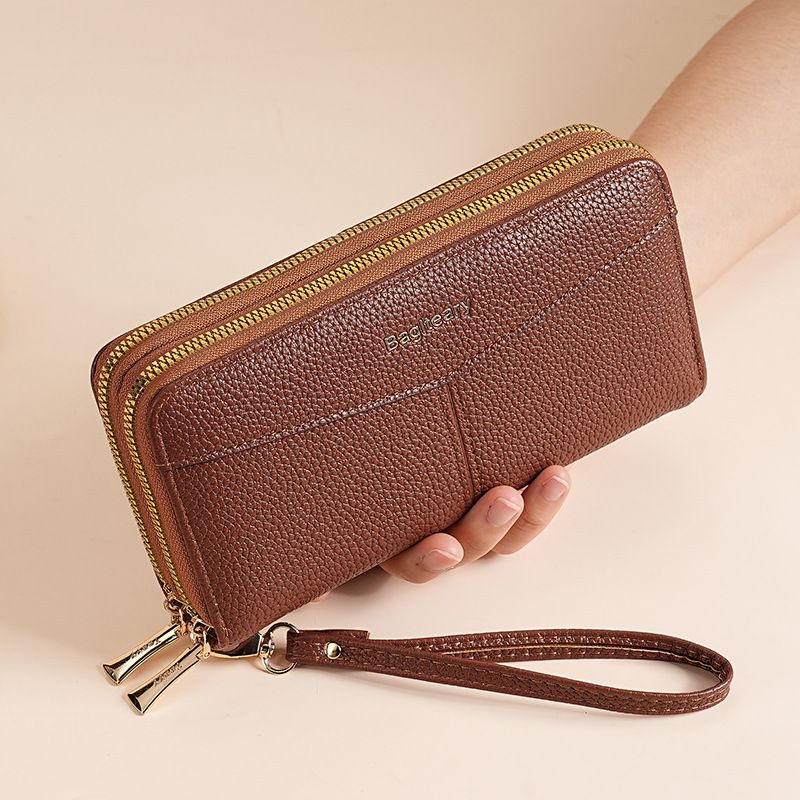 Wallet Card Cases Temperament Simple Long Double Pull Women's Wallet Large Capacity Litchi Pattern Multi Card Slot Wallet Clutch_viptrois.com