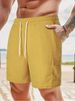 Men's Solid Color Corduroy Sports Pants Summer Lace Up Five Point Casual Shorts With Multi Pockets_viptrois.com