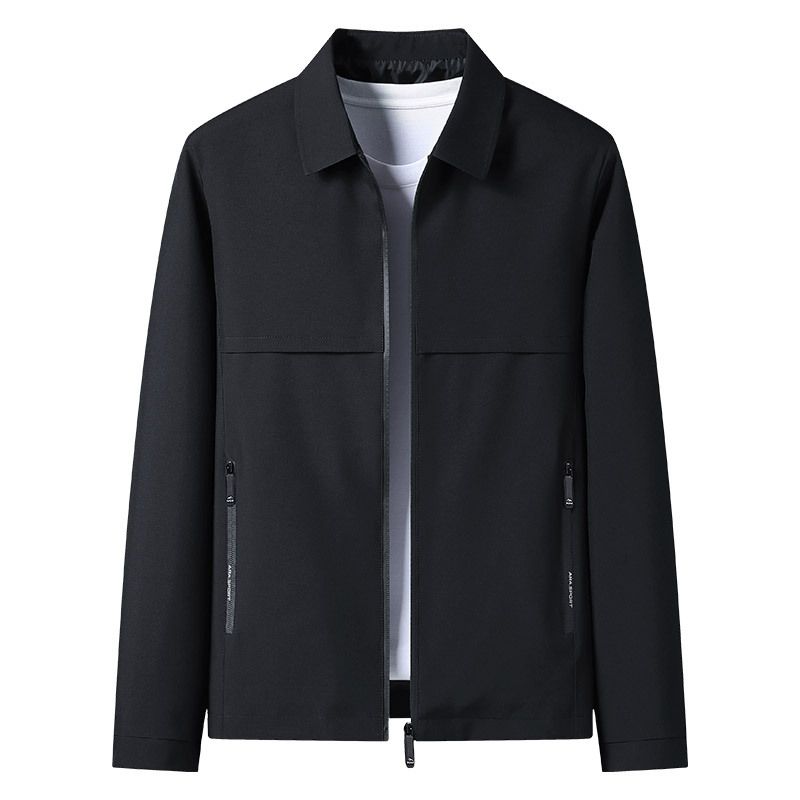 Men's Clothing Spring And Autumn New Middle Aged And Elderly Thin Coat Lapel Solid Color Zipper Men's Jacket_viptrois.com